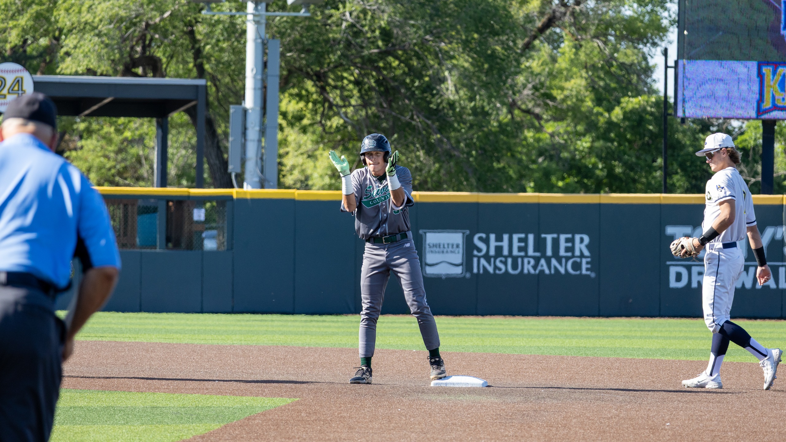 Freshman shortstop Jhett Huffman went 2-3 with two runs scored to pace the Seward offense in an 11-3 loss to #1 Johnson County in the Plains District Tournament opener at Eck Stadium in Wichita on Wednesday afternoon