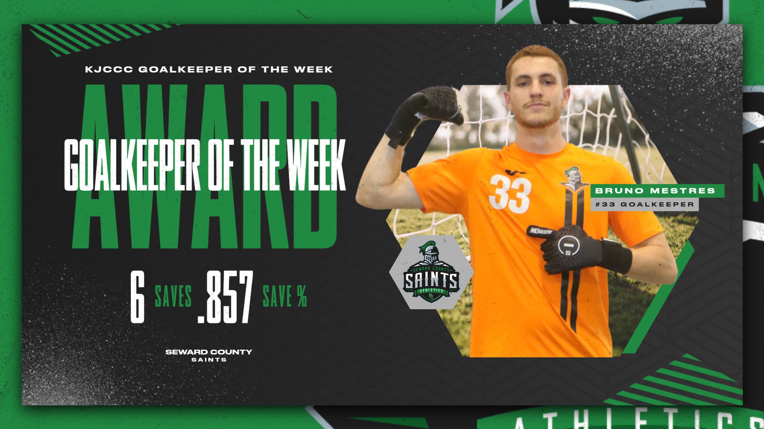Mestres Earns Third Career KJCCC Goalkeeper of the Week Honors