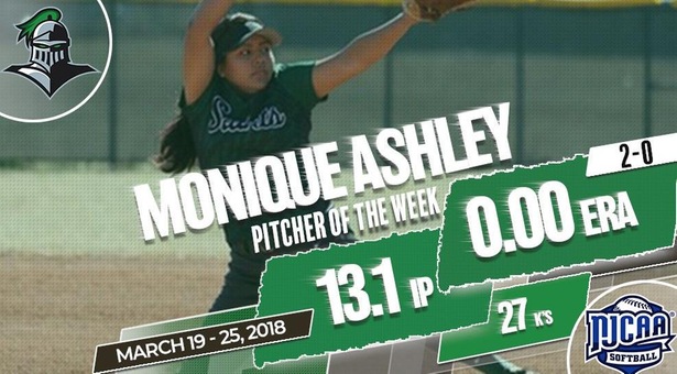 Ashley Named NJCAA Pitcher of the Week
