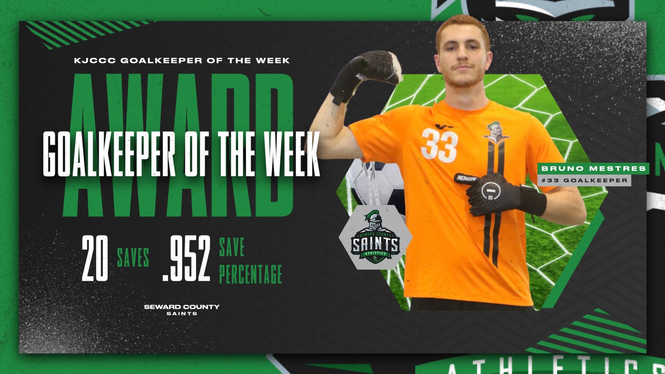 Mestres Earns Third Straight KJCCC Goalkeeper of the Week Honors